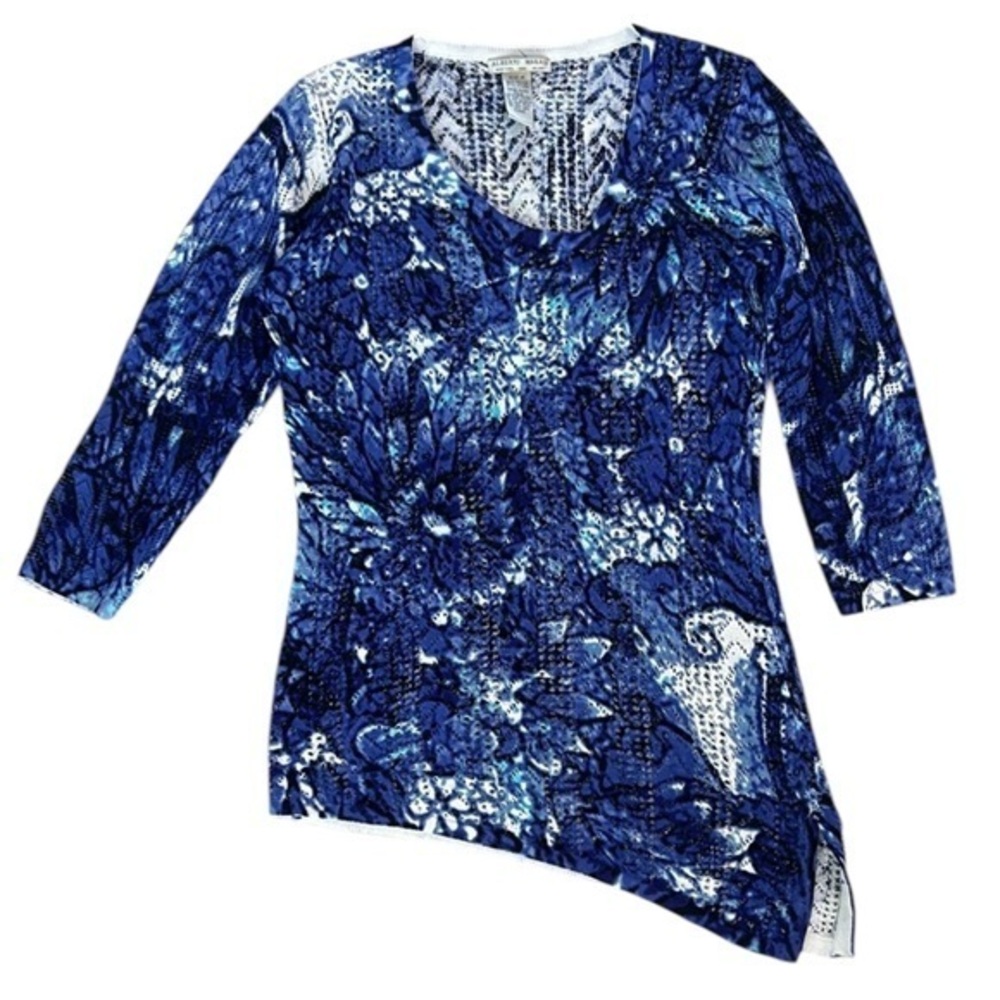 Alberto Makali blue white knitted long sleeve top high low size medium